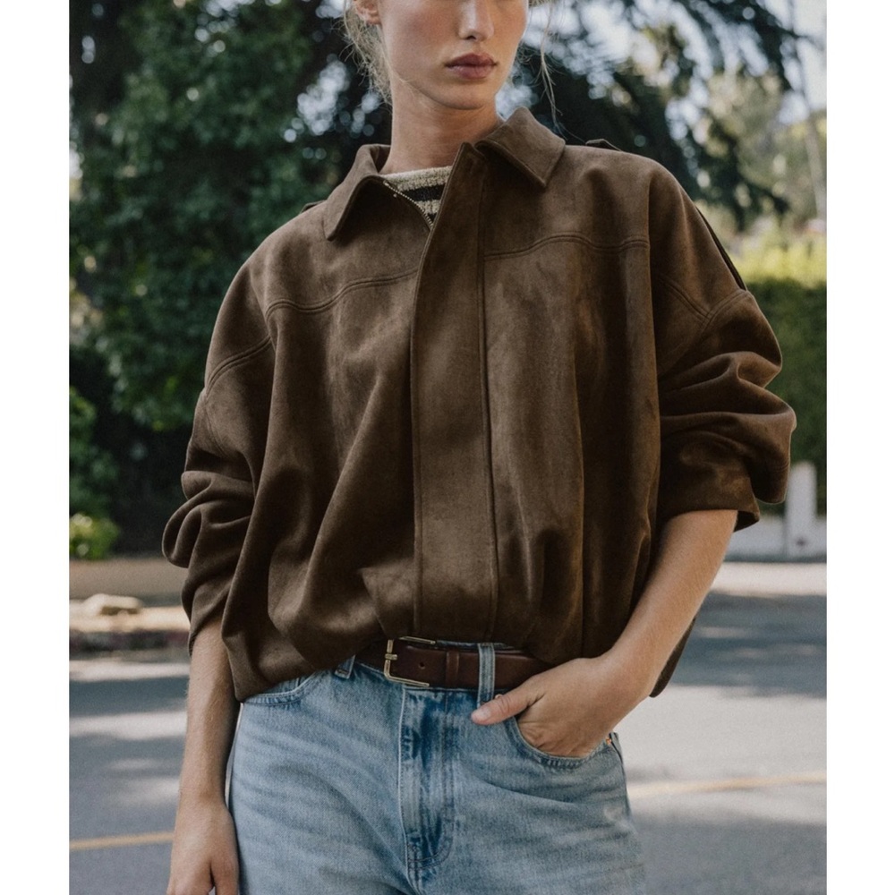 Zara Women's Brown Suede Effect Bomber Jacket